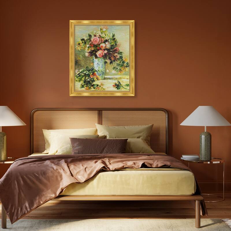 La Pastiche Roses and Jasmine in a Delft Vase with Milan Gold Frame, 24